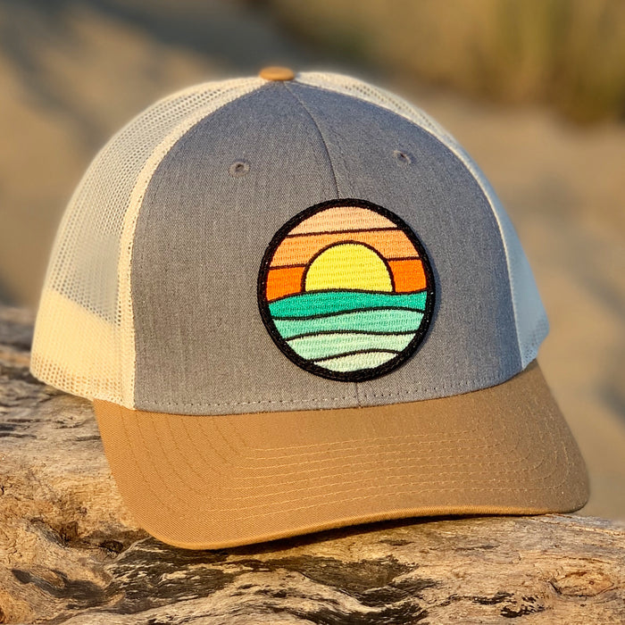 Serenity Curved-Brim Trucker, Stone/Clay/Ivory