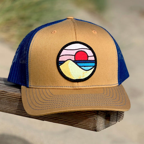 Curved-Brim Trucker (Clay/Sapphire) with Beach Day Patch