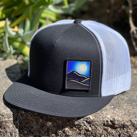 Flat Brim Trucker (Black/White) with Full Moon Patch