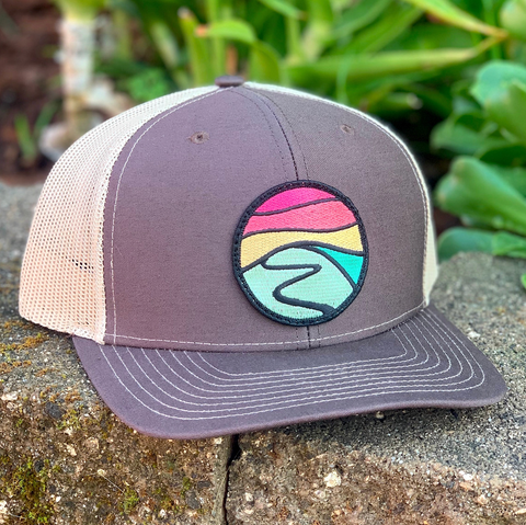 Curved-Brim Trucker (Brown/Sand) with Hilltop Patch