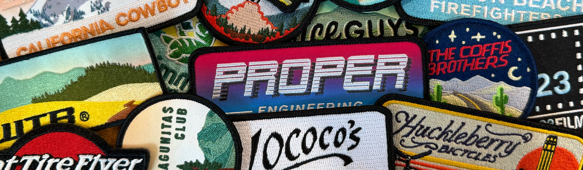 Wall of colorful custom embroidered patches