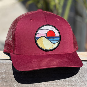 Beach Day Curved-Brim Trucker (Maroon)