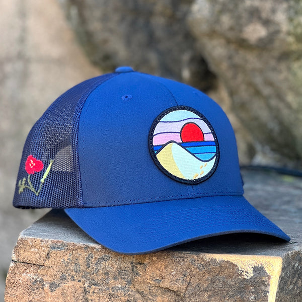 Red Poppy Beach Day Curved-Brim Trucker (Navy) - Limited Edition