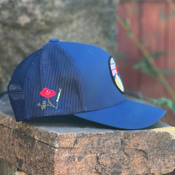 Red Poppy Beach Day Curved-Brim Trucker (Navy) - Limited Edition