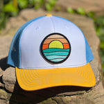 Curved-Brim Trucker (White/Ocean/Sun) with Serenity Patch