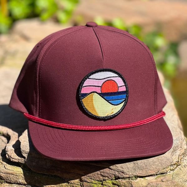 Beach Day Flat-Brim Rope Hat (Maroon)