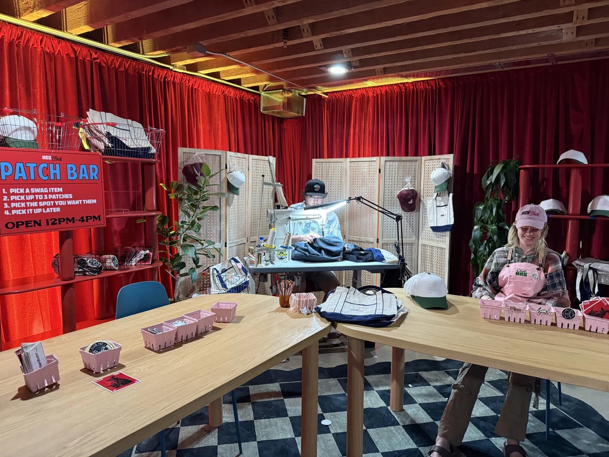 Live patch bar with a sewing station and guests choosing patches