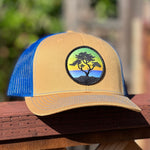 Curved-Brim Trucker (Clay/Royal) with Cypress Patch