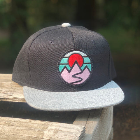 Kids’ Snapback (Black/Grey) with Mountains Patch