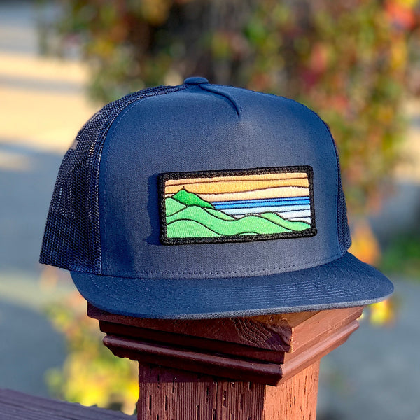 Orange Ridgecrest Flat-Brim Trucker (Navy)