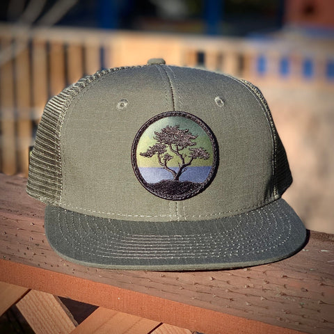 Flat-Brim Trucker (Olive) with Blackout Cypress Patch