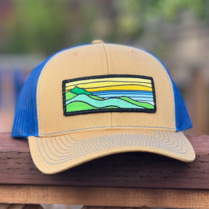 Gold Ridgecrest Curved-Brim Trucker (Clay/Sapphire)