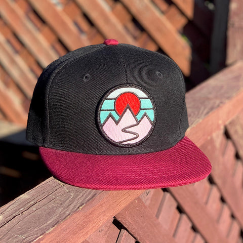 Kids’ Snapback (Black/Maroon) with Mountains Patch