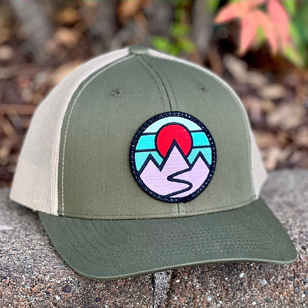 Mountains Curved-Brim Trucker (Moss/Sand)