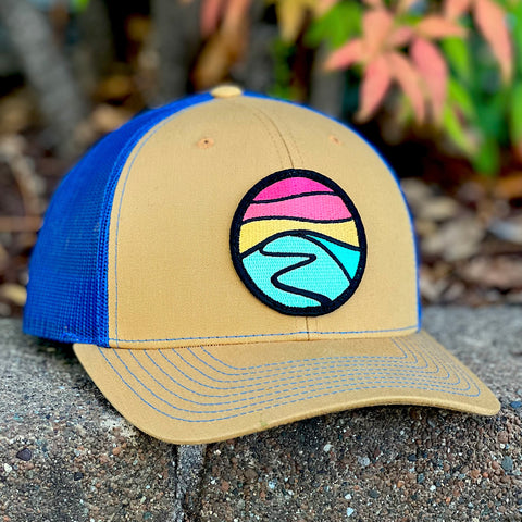 Curved-Brim Trucker (Clay/Sapphire) with Hilltop Patch