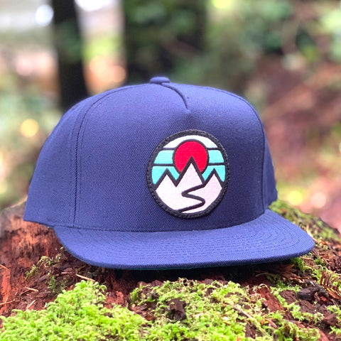 Flat-Brim Snapback (Navy) with Mountains Patch