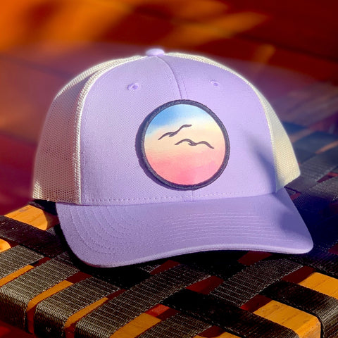Curved-Brim Trucker (Lavender/Sand) with Birds Patch
