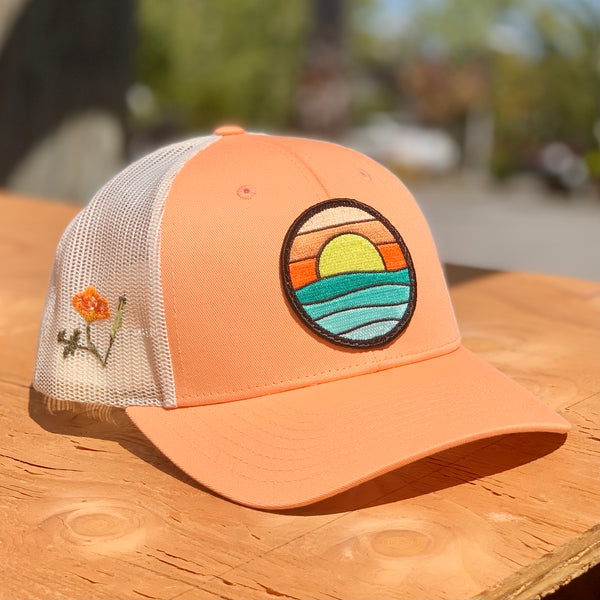 Poppy Serenity Curved-Brim Trucker (Peach/Ivory)