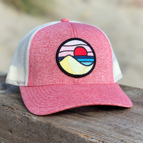 Curved-Brim Trucker (Coral/Sand) with Beach Day Patch