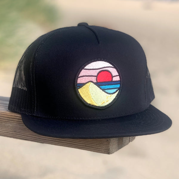 Beach Day Flat-Brim Trucker (Black)