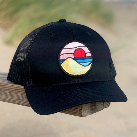 Curved-Brim Trucker (Black) with Beach Day Patch