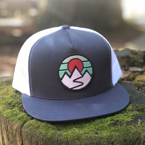 Flat-Brim Trucker (Navy/White) with Mountains Patch