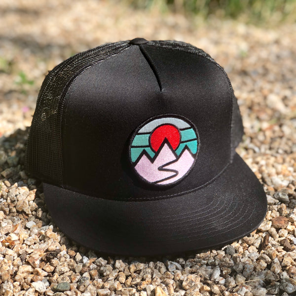 Mountains Flat-Brim Trucker (Black)