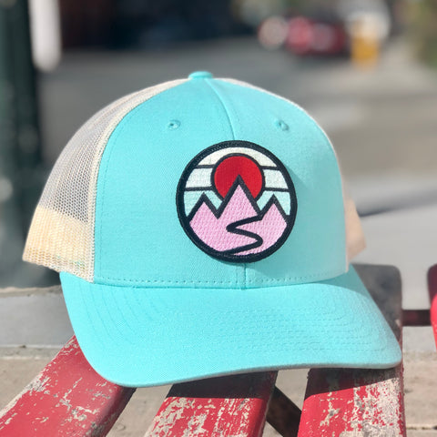 Curved-Brim Trucker (Seafoam/Sand) with Mountains Patch