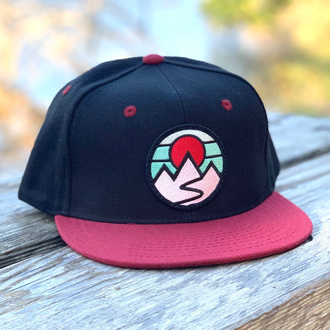 Flat-Brim Snapback (Black/Maroon) with Mountains Patch