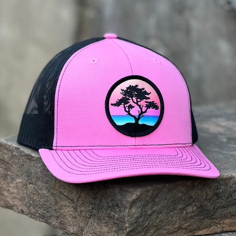 Pink curved top brim hat