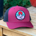 Curved-Brim Trucker (Maroon/Black) with Mountains Patch