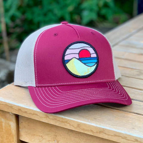 Curved-Brim Trucker (Maroon/Tan) with Beach Day Patch