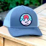 Curved-Brim Trucker (Grey/White) with Mountains Patch