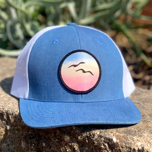 Birds Denim Curved-Brim Trucker (Sky/White)