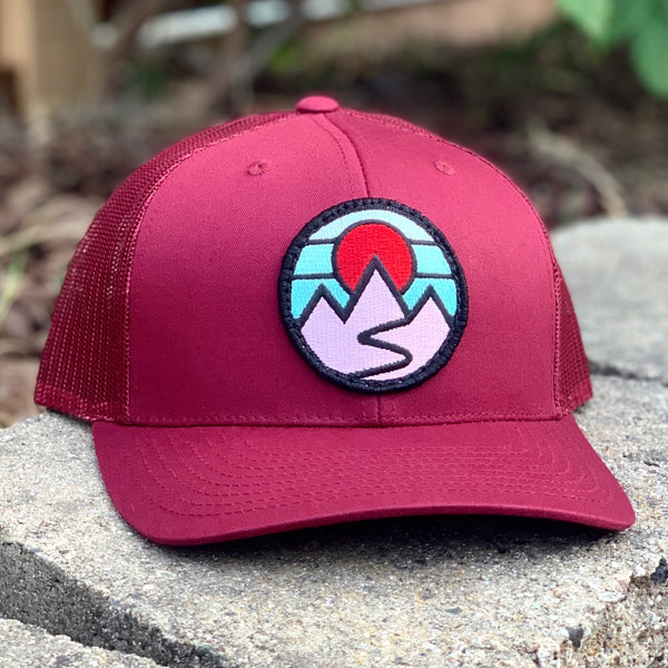 Mountains Curved-Brim Trucker (Maroon)