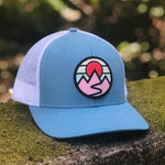 Curved-Brim Trucker (Blue/White) with Mountains Patch