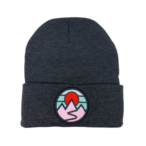 Classic Beanie (Charcoal) with Mountains Patch