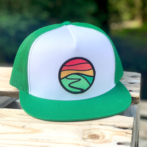 Flat-Brim Trucker (White/Green) with Hilltop Patch