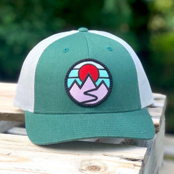 Mountains Curved-Brim Trucker (Emerald/Silver)