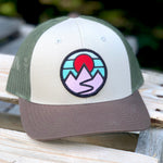 Curved-Brim Trucker (Tan/Green/Brown) with Mountains Patch