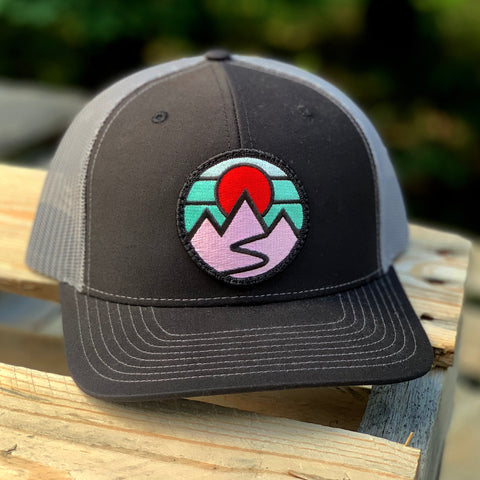 Curved-Brim Trucker (Black/Grey) with Mountains Patch