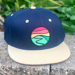 Flat-Brim Snapback (Navy/Tan) with Hilltop Patch