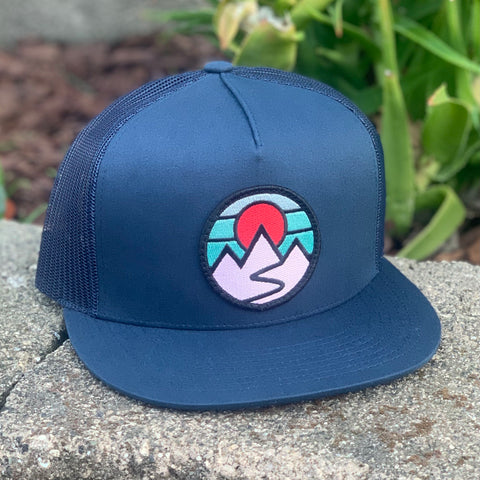 Flat-Brim Trucker (Navy) with Mountains Patch