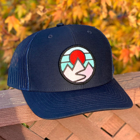 Curved-Brim Trucker (Navy) with Mountains Patch