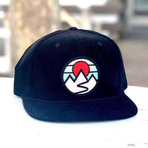 Corduroy Snapback (Black) with Mountains Patch