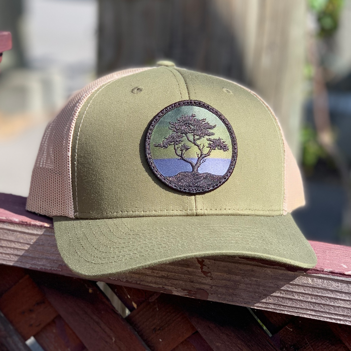 Blackout Cypress Curved-Brim Trucker, Moss/Sand
