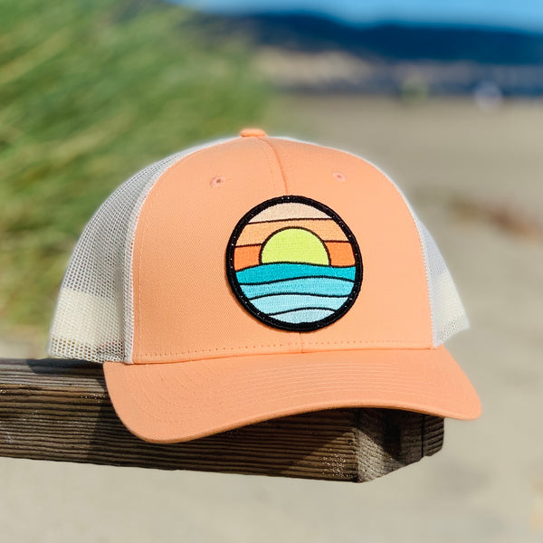 Serenity Curved-Brim Trucker (Peach/Ivory)