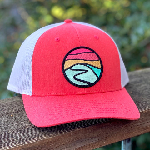 Curved-Brim Trucker (Rose/Silver) with Hilltop Patch